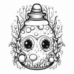 potion bottle with eyeball inside crystals and herbs