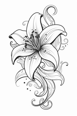 flower lily coloring page  with intricate pattern inside of it no color no shading thick line
