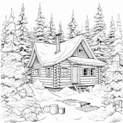 a cozy cabin in a snowy forest