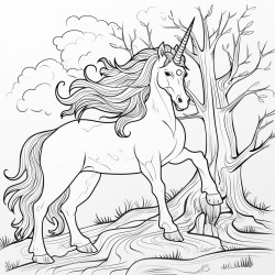 fallen tree behind the unicorn and beautiful