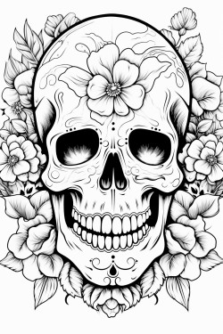 tattoo design skull and flowers