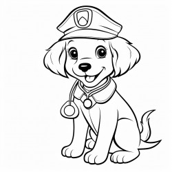 generate a golden retriever sitting with a stethoscope and a nurses hat