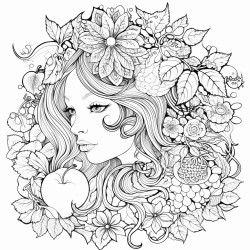 an apple with a face in a beautiful garden