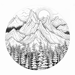 a mountain with intricate lines with pine forest