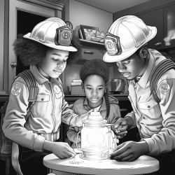 firefighter showing kids how to test a smoke detector