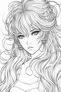 an anime girl with lots of hair detail