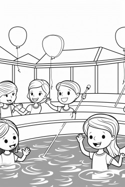 pool party scene with kids swimming