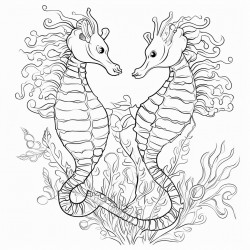 delicate seahorses holding onto seaweed with their tails intricate body patterns gentle currents