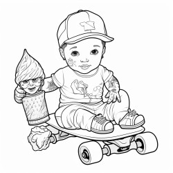 a baby on a skateboard with an ice cream cone