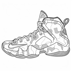 a basketball shoe with a camouflage pattern and outdoorinspired elements