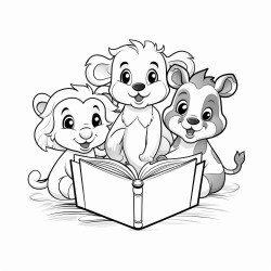 animals reading a book