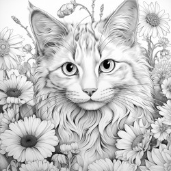 cat in field of sunflowers