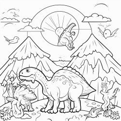 create a scene with playful dinosaurs sliding down a volcano and swinging on trees