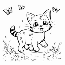 A playful cat chasing butterflies