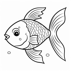kids coloring page with rainbow fish black and white simple line art style minimalist drawing white background style raw