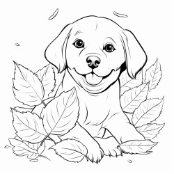 a labrador retriever playing in a pile of leaves