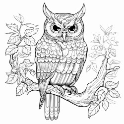 a owl sitting on a branch of a tree in a dark forest