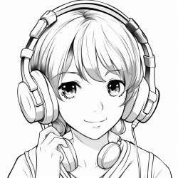 teen girl  with headphones and cute top