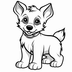 cute german shepherd puppy coloring book style black and white outlines
