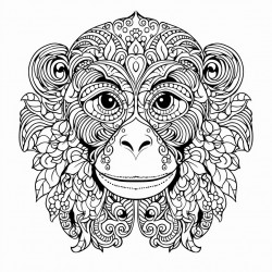 monkey with mandala pattern thick black outline detailed