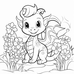 super cute dragon in flower garden