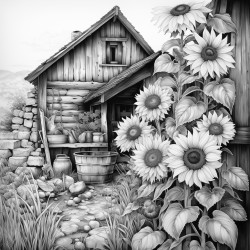 sunflowers in a barn