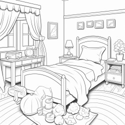 kawai bedroom scene bed blanket cozy