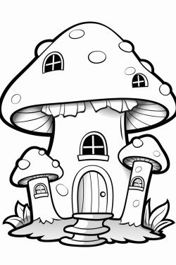 create coloring pages on mushroom house
