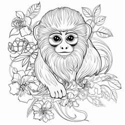 a java langur with intricate pattern inside of it no color no shading plant flower looking at viewer medium line