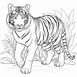 sumatran tiger  a sumatran tiger walking gracefully through a dense jungle with large tropical leaves