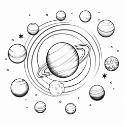 a group of planets including saturn with its rings in a simple and fun layout for a childrens spacethemed coloring book