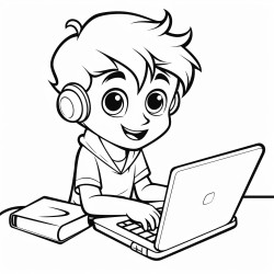 dibuja a un chico mirando a su laptop