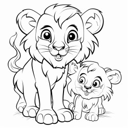 lion playing with its two baby m