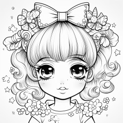 digistamp de nia para colorear estilo kawaii comiendo sanda