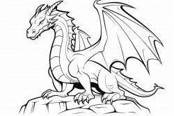 dragon that is long like a snake can breath fire and has 4 legs and wings  it is living in a cave with bones
