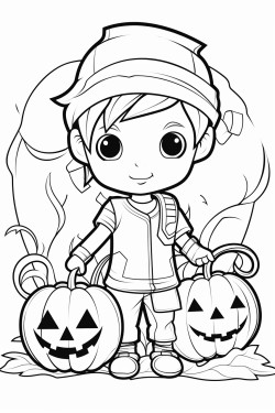halloween coloring page white background bold line art