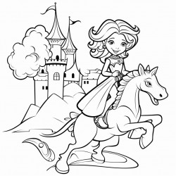 princess riding a dragon over a skyline