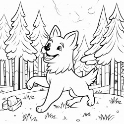 a dog dancing in the forest