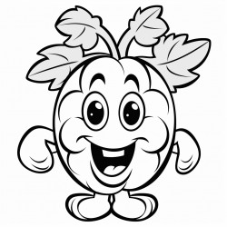 cartoon character of a grape with a face