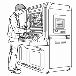 a machinist standing at a cnc machine inputting a program