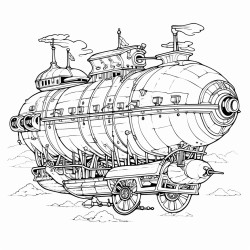 steampunk airship in the sky