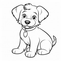 an illustration of a cute and friendly dog in black and white outlines