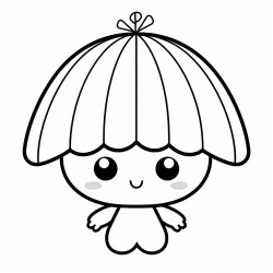 friendly cute mushroom kawai style simple lines