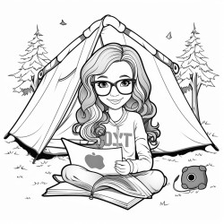 long hair girl wearing glasses sitting in a tent
