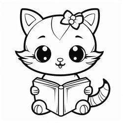 nonoline kitty cat reading a book bold lines