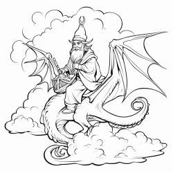 wizard riding a dragon midnight sky