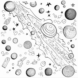 a whimsical asteroid field filled with colorful rocks and space debris