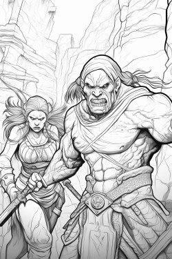 a female warrior battles an ogre