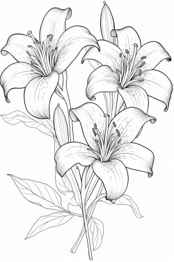 3 lilies coloring pages with intricate pattern inside of it no color no shading