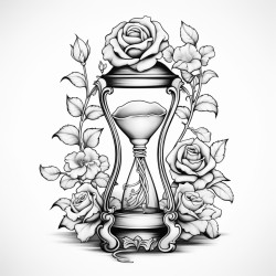hourglass with wilting rose inside